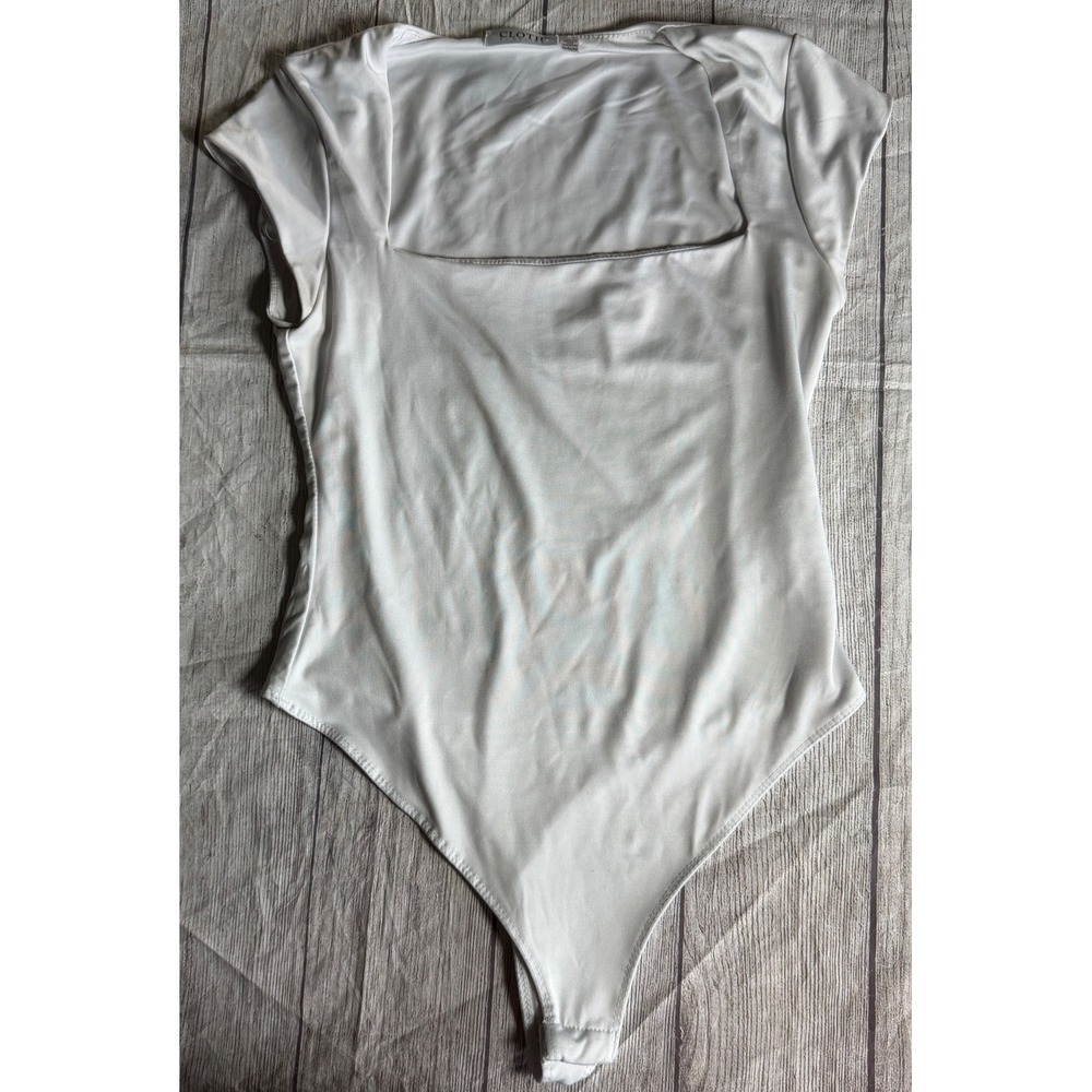 Cloth Brand White Square Neck Bodysuit Short Sleeve Stretch Top Womens Medium